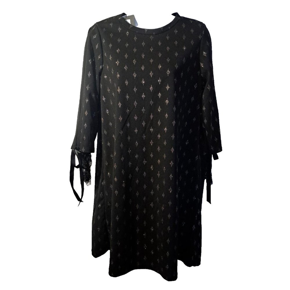 M made in ITALY from SUNDANCE catalog NWT Dress Sz S LACE & BOW CUFFS SHEER ARMS